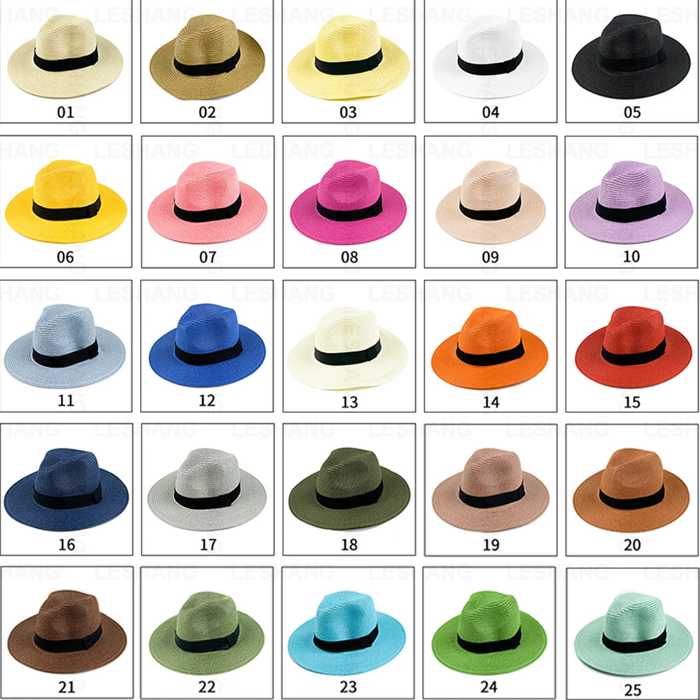Unisex Spring Summer Breathable Sun Straw Braid Floppy Fedora Beach Panama Cap Straw Hats With wide Brim Custom logo caps