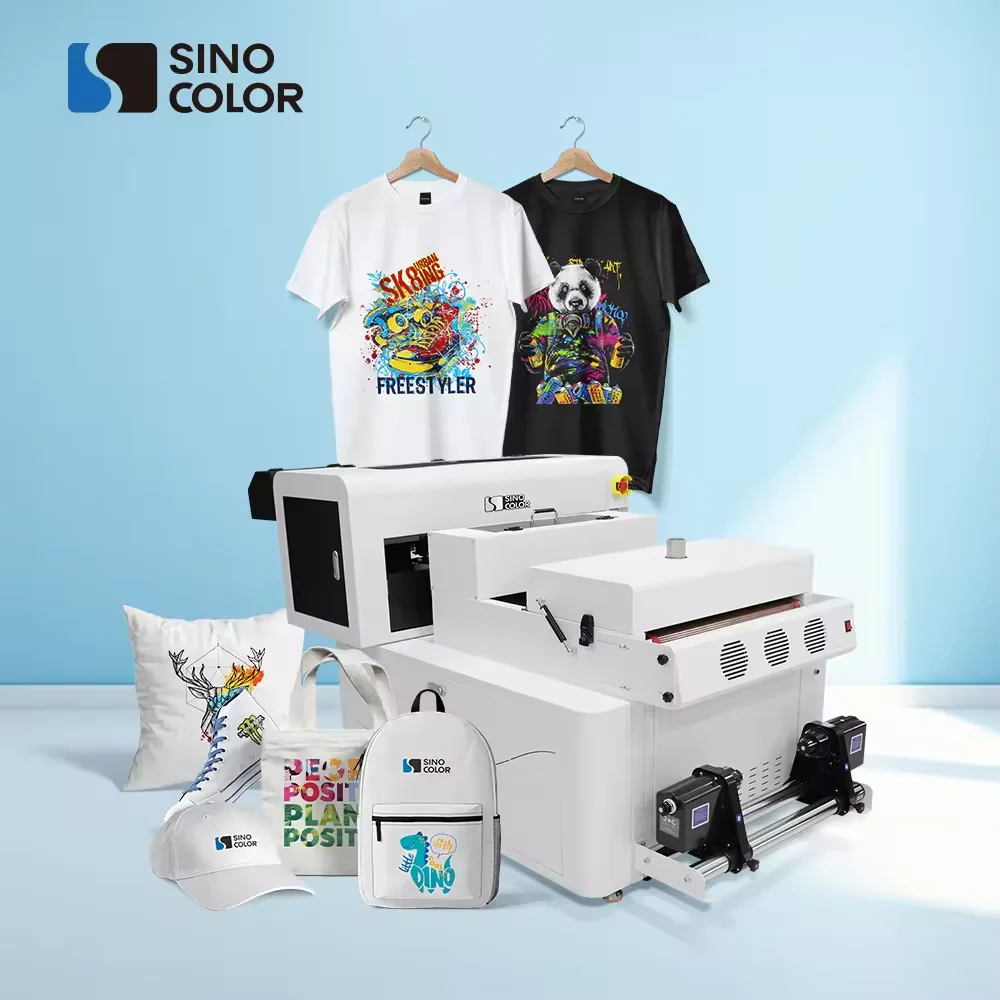 SinoColor Professional 40cm 60cm 80cm i1600 i3200 Dual Four Head T-shirt All in One DTF Printer For Textile Digital Printing