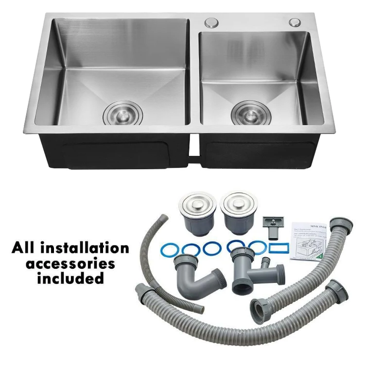 Holmine Customization high quality handmade Double Bowl 304 Stainless Steel Kitchen Sink for kitchen