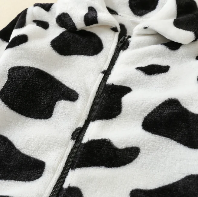 Winter Cow Printed Flannel Coat Casual Long-sleeved Knitted Outwear Kids Clothing For Kids Girl Coats