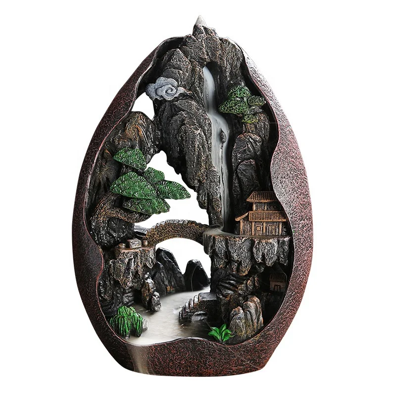Hot Sale Mountain River Scene Smoke Waterfall Incense Burner Backflow Incense Holder Wholesale