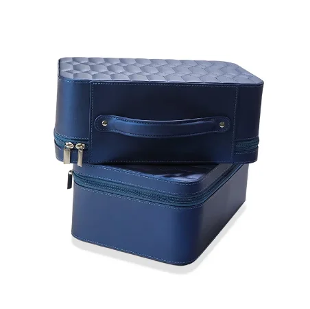 Navy blue multi-layer jewelry body storage box luxury pillow leather jewelry multi-purpose travel box