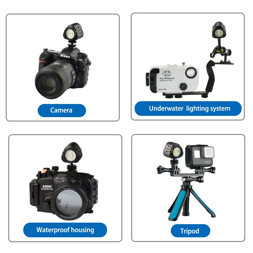 Seafrogs SL-18 40m Underwater LED waterproof full light  Flashlight 1000LM for Diving Photography Camera Accessories