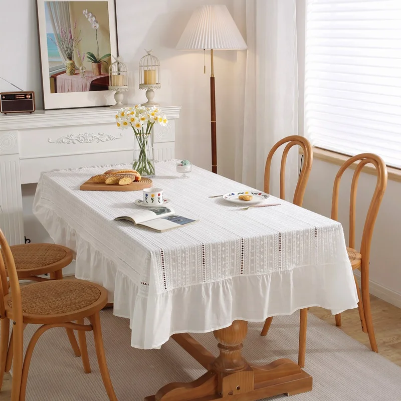 DUOLAI White 100% French Linen Tables Linens With Embroidery hotel/party/wedding restaurant flax linen tablecloth