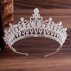 Роскошные украшения для волос с прозрачными кристаллами, круглые свадебные тиары и короны ручной работы со стразами