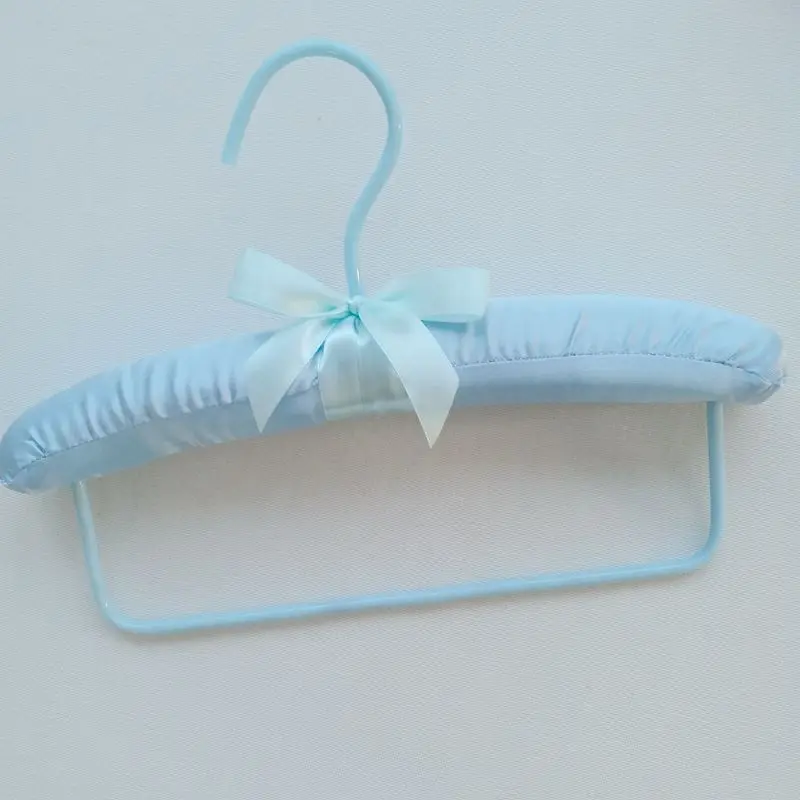 25.5 cm Beautiful White  Hanger Children Cover Fabric Satin Padded Wood Hanger With Rotating Hook Down Bar