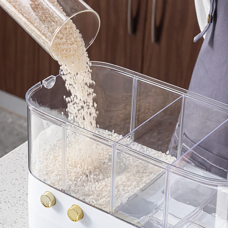 Wall Mounted 6 Grid Cereal Dispenser Dry Food Dispenser  Rice Dispenser Kitchen Storage With Measuring Cup