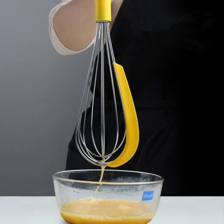multi function comfortable grip handle 12 inch stainless steel egg whisk with silicone scraper