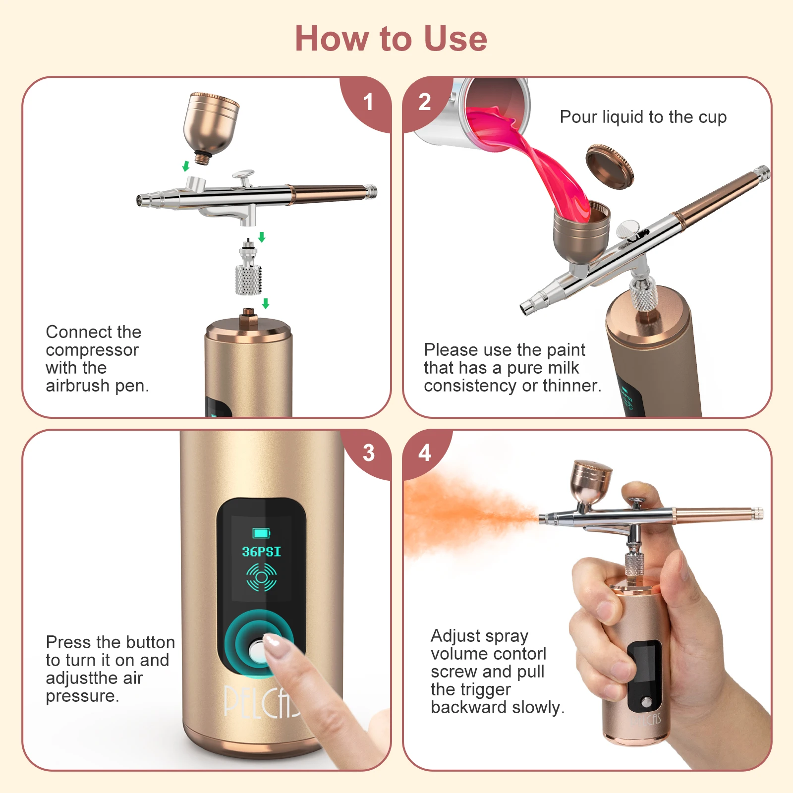 New Design Diy Cordless Nano Spray Gun Barber Nails Hair Makeup Air Compressor Kit Mini Airbrush