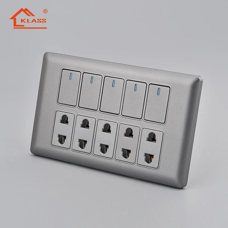 Multi-button uk standard panel pc wall switch and socket colour sliver