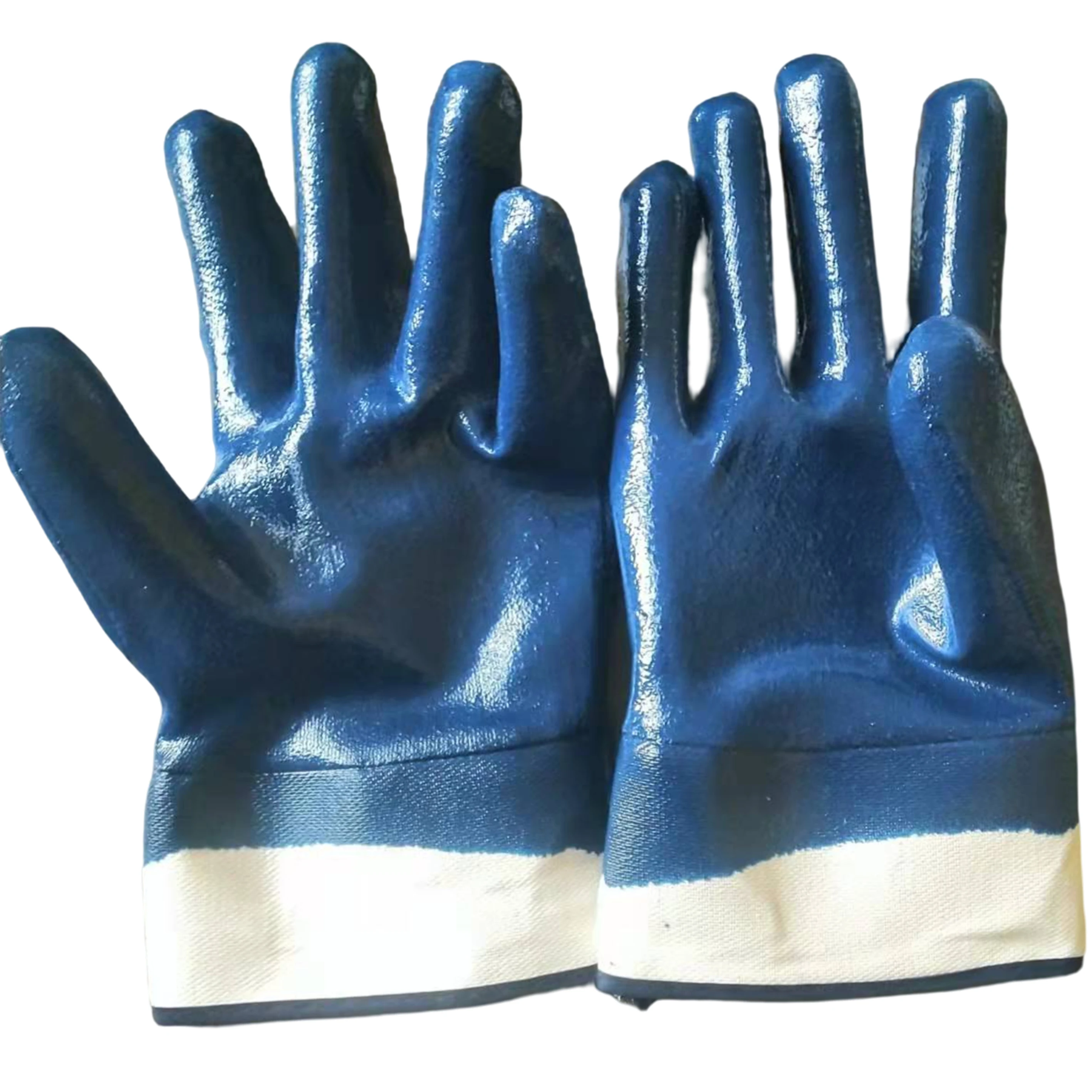 blue heavy duty nitrile gloves with jersey liner  safety cuff nitrile gloves