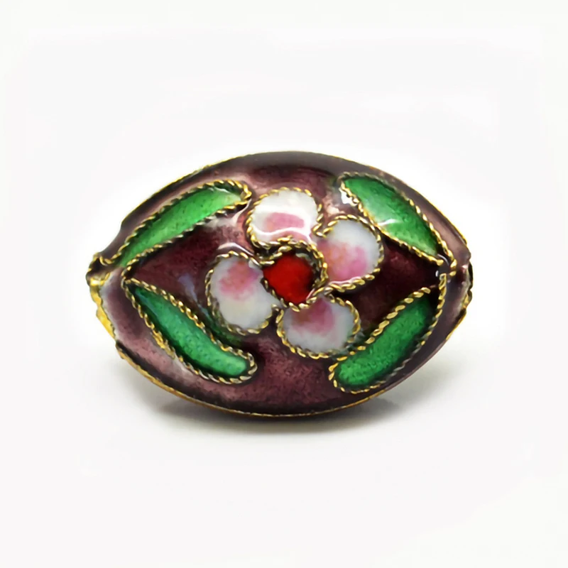 Wholesale handmade Cloisonne 20x13mm flat oval loose bead metal beads in assorted colors for jewelry making