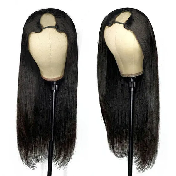 Natural Color Cheap Light Yaki U Part Human Hair Wigs For Black Women Kinky Curly U Part Wig Human Hair