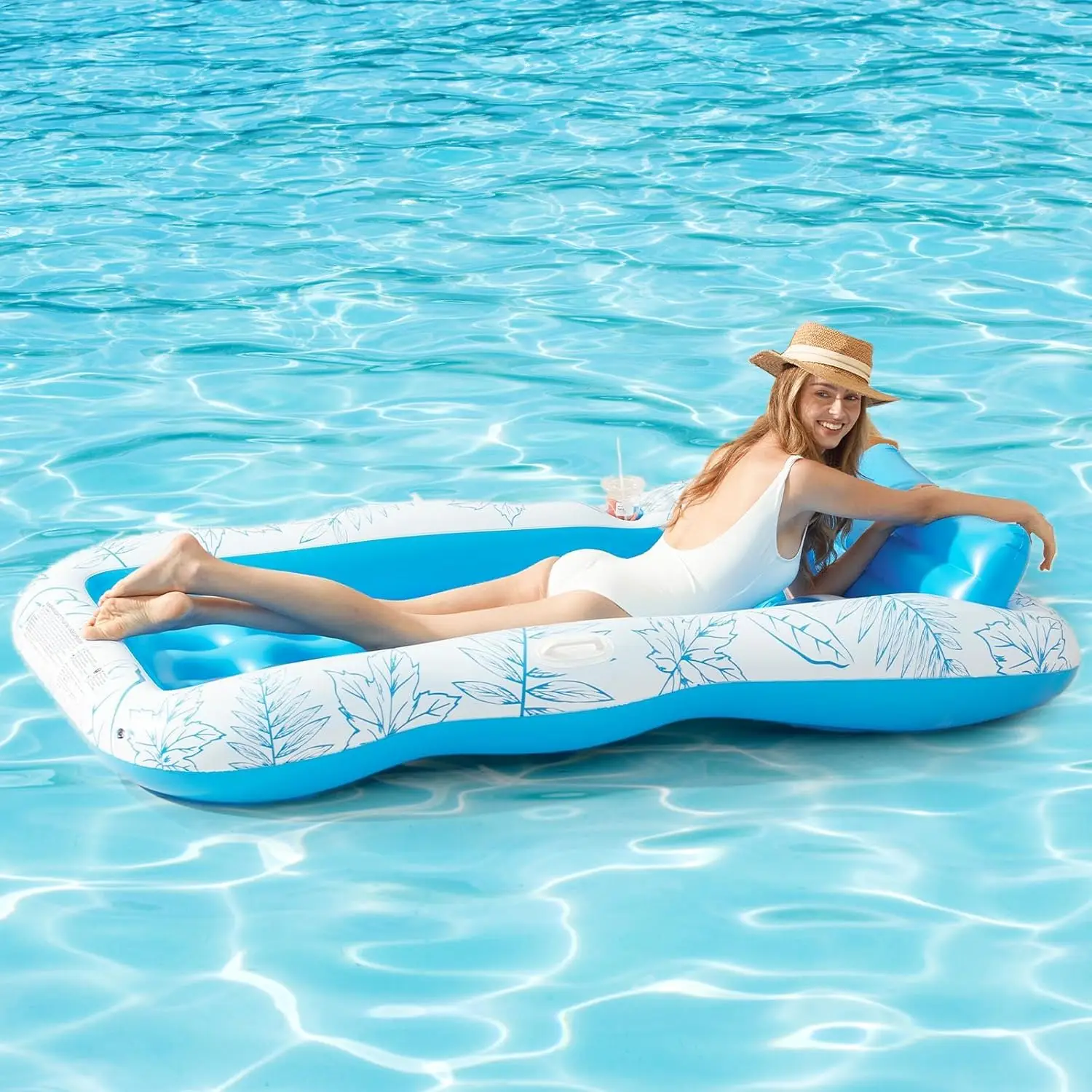 Blow Up Tanning Pool Raft Tube Swimming Pool Mattress Floating Mat Boat Adult Inflatable Tanning Pool Lounger Float with Pillow