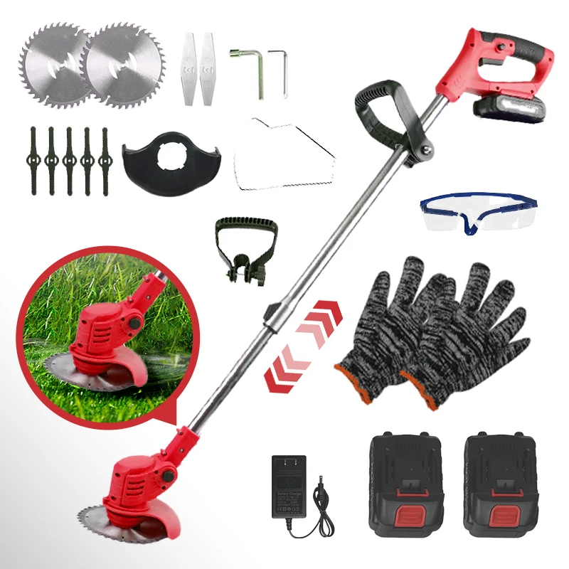 Household power garden string trimmer 21V rechargeable battery cordless electric mower grass cutter with cutting blade
