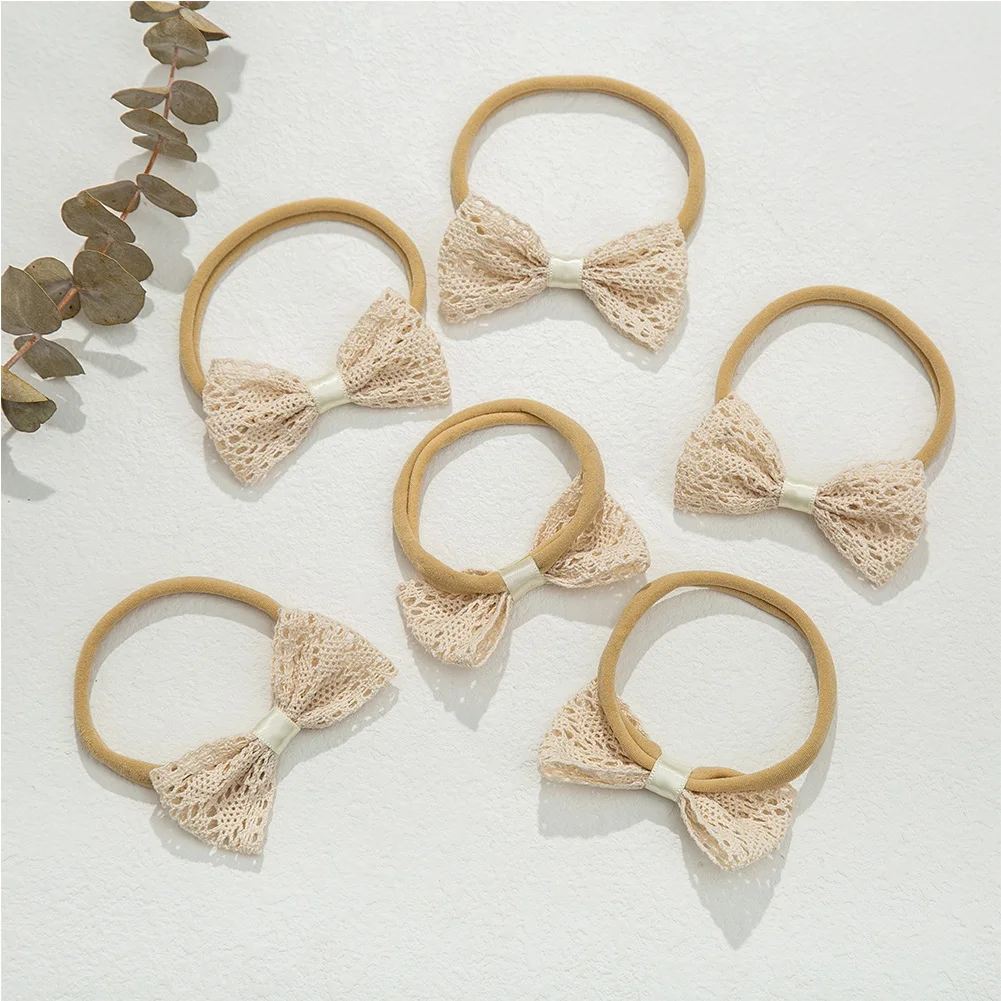 High Quality Girls Lace Bow Hairband Plain Color Crocheted Cotton Headband Baby Birth Gift Hair Accessories