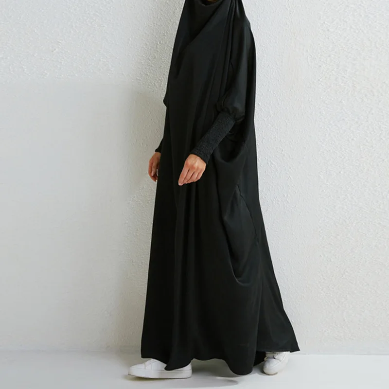 Turkey Solid Color Prayer Islamic Dubai Clothing Long Dress Muslim Woman Polyester Prayer Robe Abaya dress