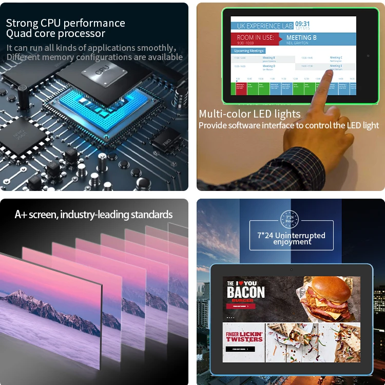 15.6 Inch Wall Mount Touch Screen Display POE Power LED Light Bar Android Tablet PC Booking System Indoor Meeting Airports OEM