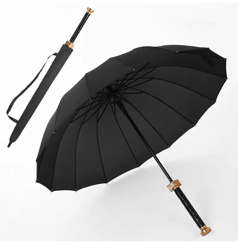 LM-X Manufacturer Creative Japanese Samurai Umbrella 8k 16k 24k Long Handle Straight Katana Sword Umbrella with reflective strip