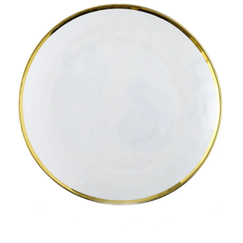 Durable Dinner Plate Glass Dinnerware Set With Fashion Gold Charger Platter Glass Dishes for Party