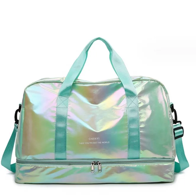 new design factory stock can custom logo waterproof nylon laser shoulder sport gym yoga bag