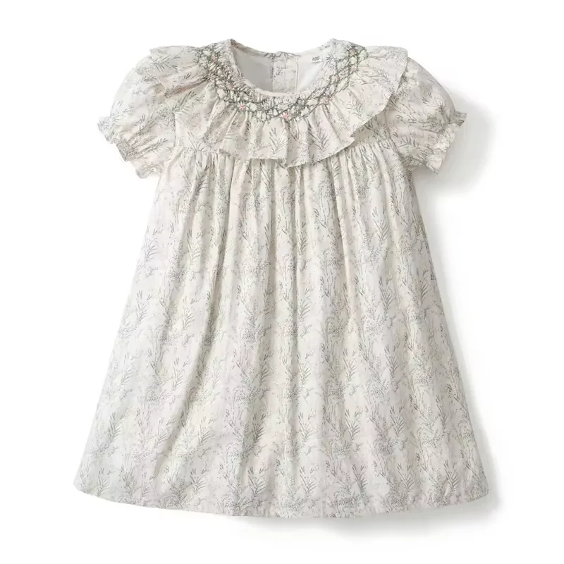 New Spring Collection Short Sleeve Flower Printed Princess Dresses Girls 10 Years High Cotton Casual Floral Solid Short Shorts