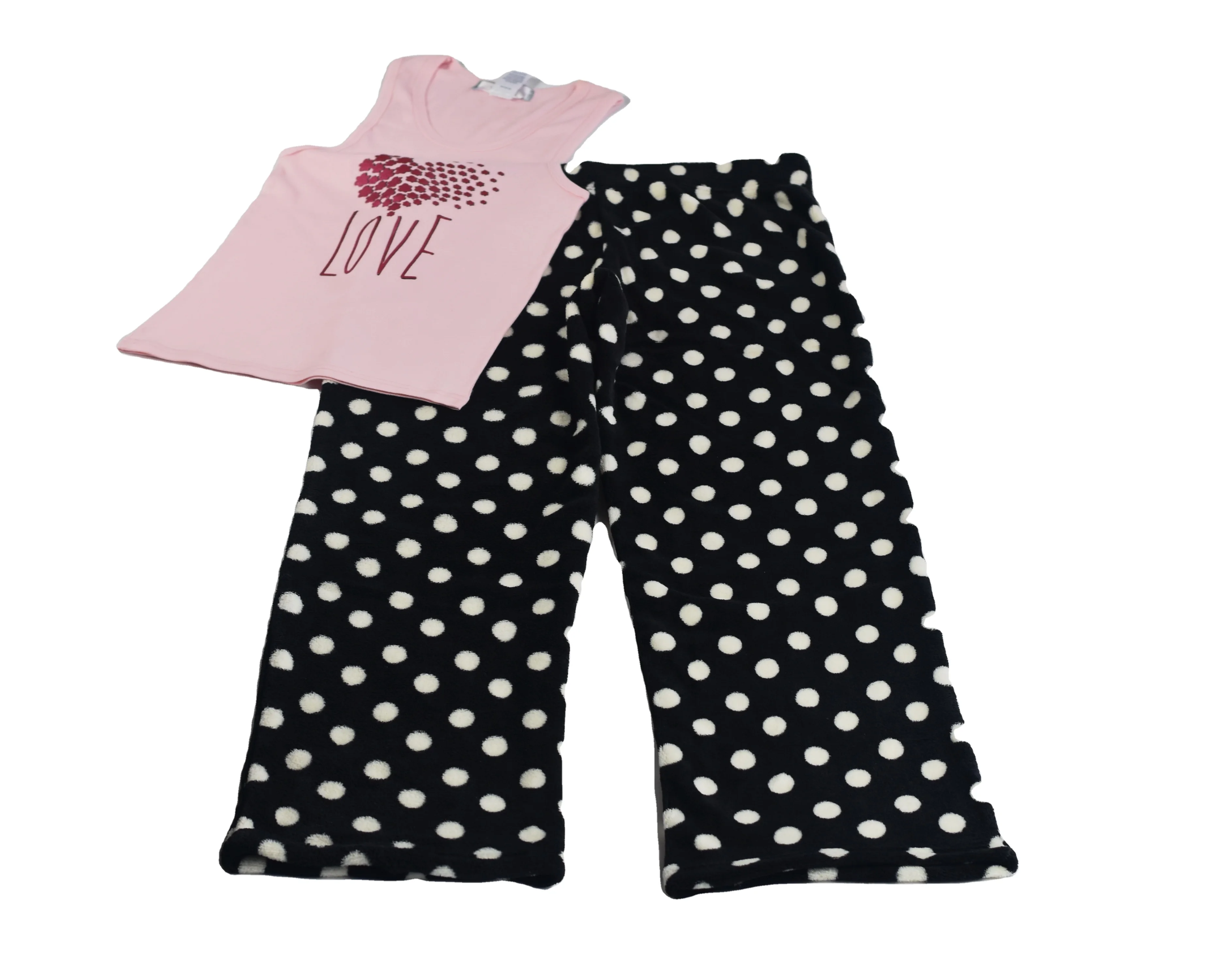 Wholesale Pijamas Adults Womens 2 Piece Sleepwear Cute Cartoon Red Heart Love Print Tank Top Pajamas Set 2568PJ03