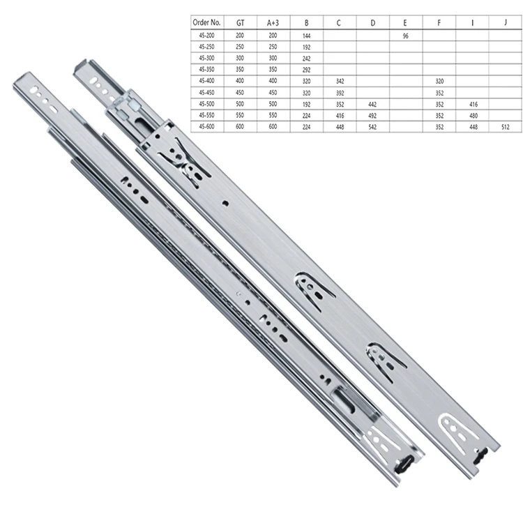 Нержавеющая сталь 3-Fold Ultra Slim выдвижные направляющие ящика 45 мм полного выдвижения рельс шариковой