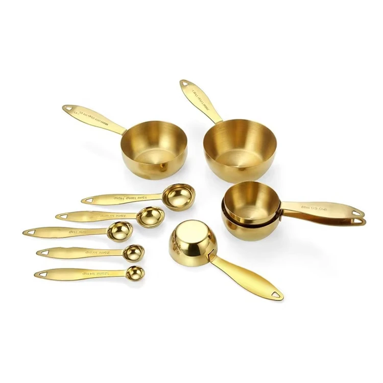 ANJUKE Premium Quality Accurate Measurement Engraved Markings Durable Stainless Steel Gold Measuring Cups Spoons Set