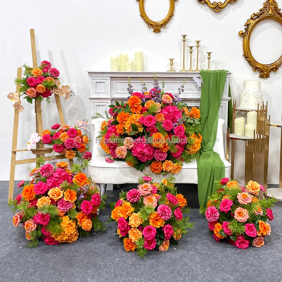 Promise Different Size Artificial Red Rose Flower Balls Arrangement Handmade Wedding Centerpiece Decor
