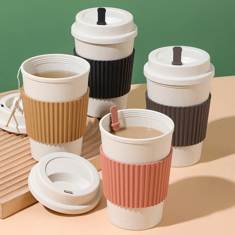 401-500ML Coffee Cups With Lids Wheat Straw Material Reusable Portable Cup Dishwasher Safe Coffee Mug Tea Travel Cups