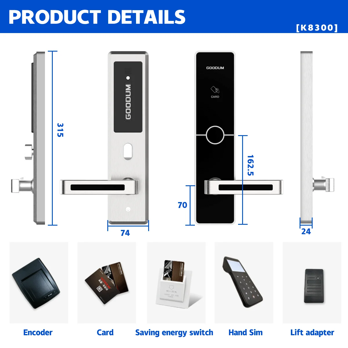Goodum Wholesale Commercial RFID Door Lock for Wood Doors Hotel Key Card System with Custom Card Reader and Door Lock
