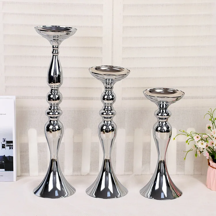 Best Selling Silver Vase Candle Holder Road Lead Table Centerpiece Metal Standing Candlestick Wedding Decoration