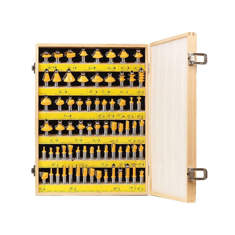 70PCS Tungsten Carbide Router Bit Set 1/2 Shank Woodworking Milling Cutters for Wood Engraving Cutting Tools with Wooden Box