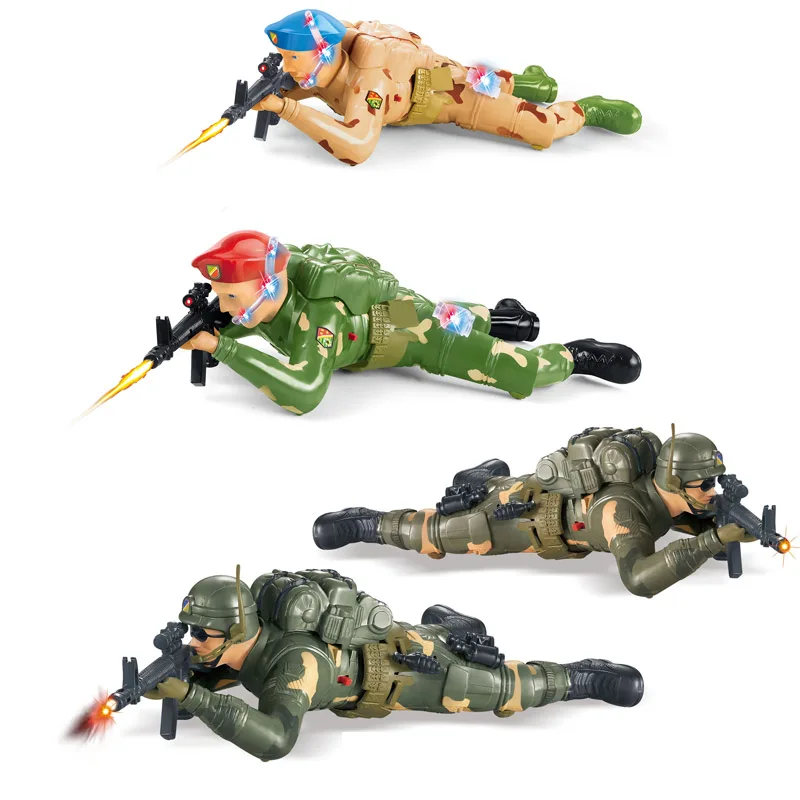 Детский пластиковый гусеничный солдат электрическая игрушка ползание вперед освещение звуковые эффекты солдатики разных цветов кожи подарок для мальчика