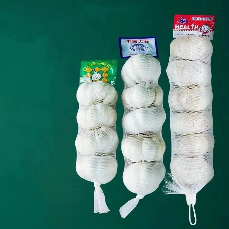 Manufacture Direct Sale Small Mush Tubular Net Bags Can Pack 3-6 Pcs Garlic In Line With Label