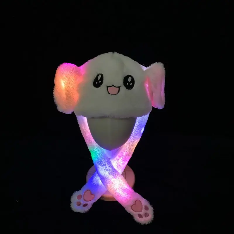 Animal Plush hat with air pumping and Moving Ears Plush Light Cute Animal Cap Funny Rabbit Hats LED Bunny Hats
