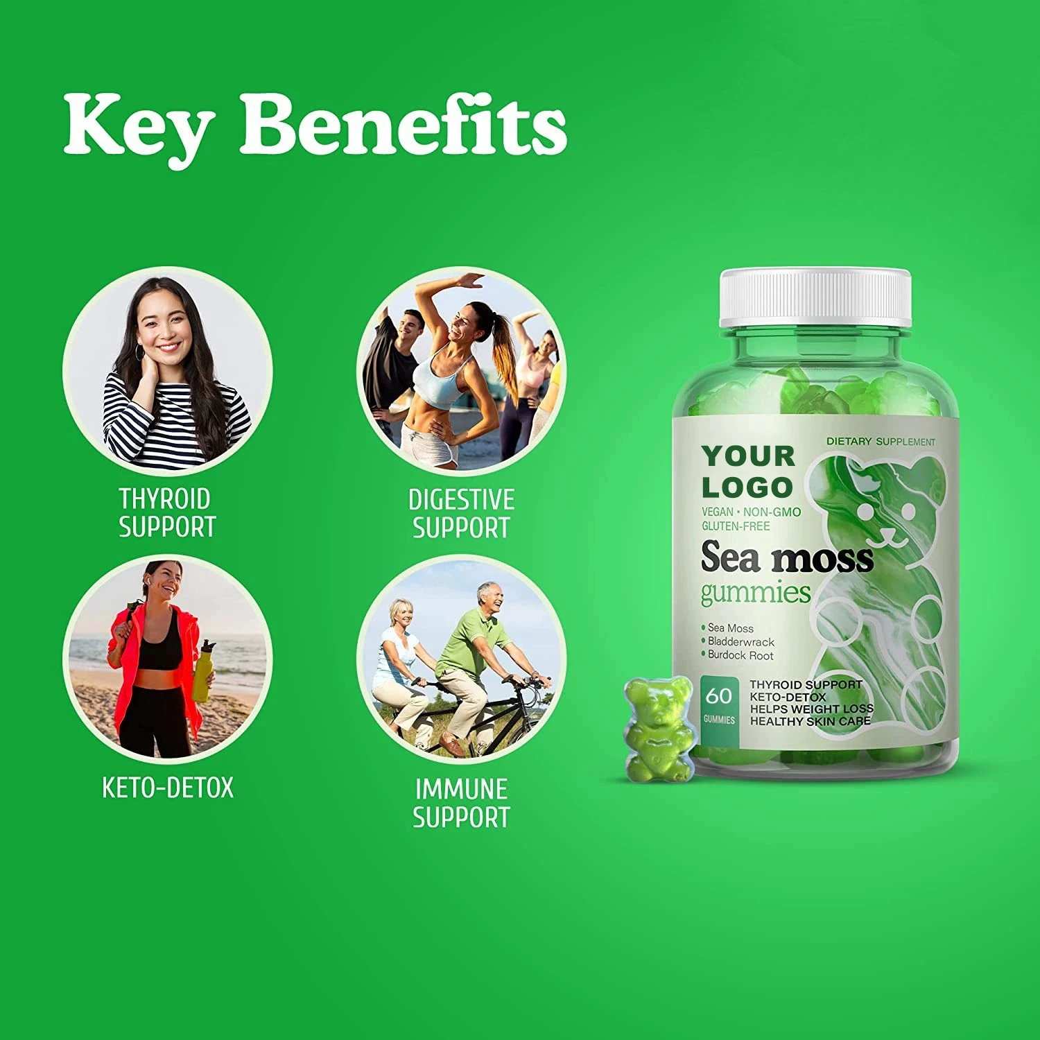 Best Supplier Private Label Benefits Wild Crafted Vegan Powder Capsules Green Organic Sea Irish Moss Gel Gummy For Weight Loss