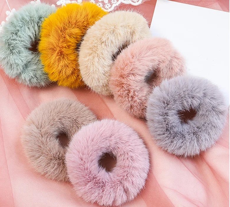 2019 new style factory supply Cony Hair Elastic Hair Bands Strong Elasticity Furry Ornament Hair Tie Headwear