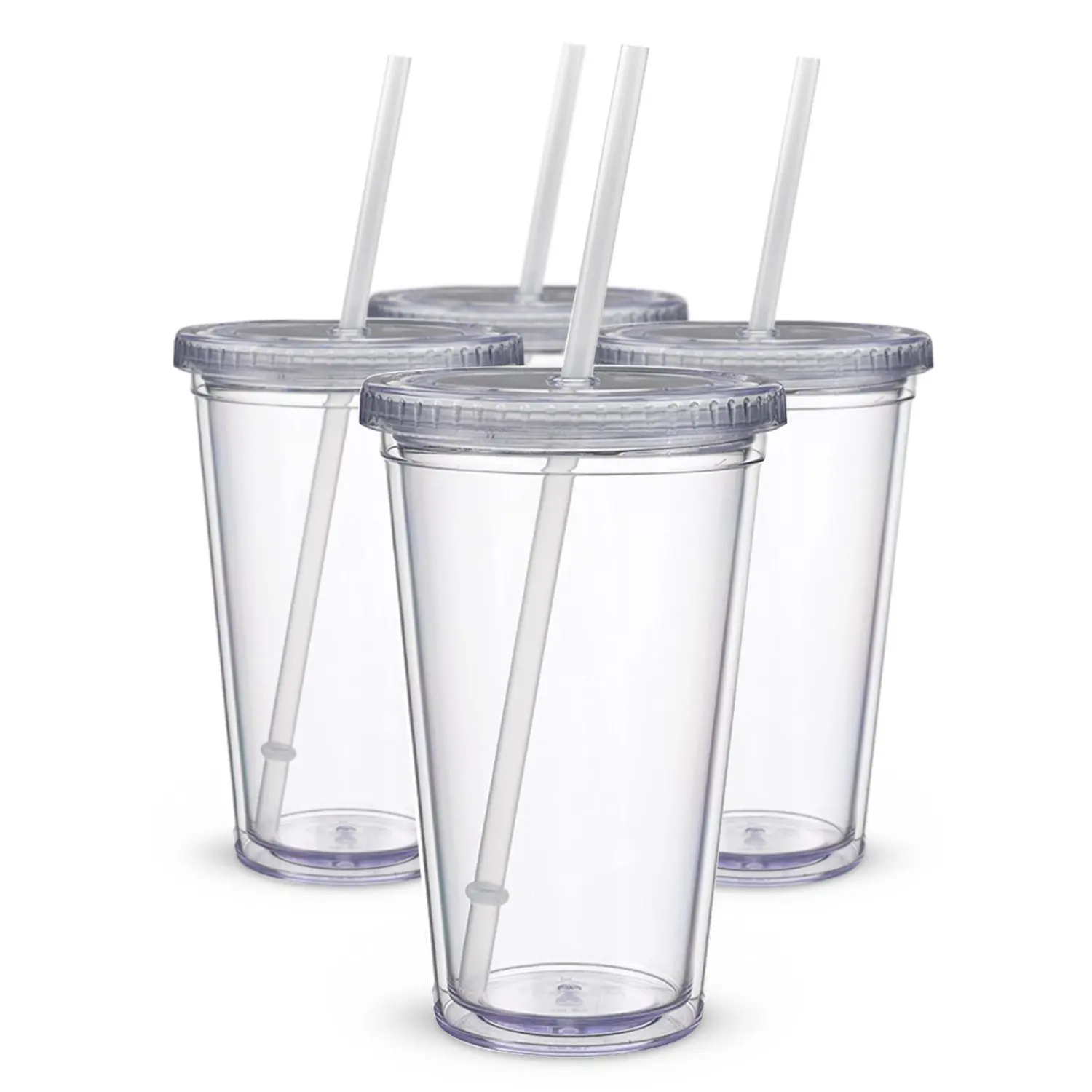 Wholesale New Double Plastic Straw Cup  PVC Pattern Coffee Cup With Cover Cup