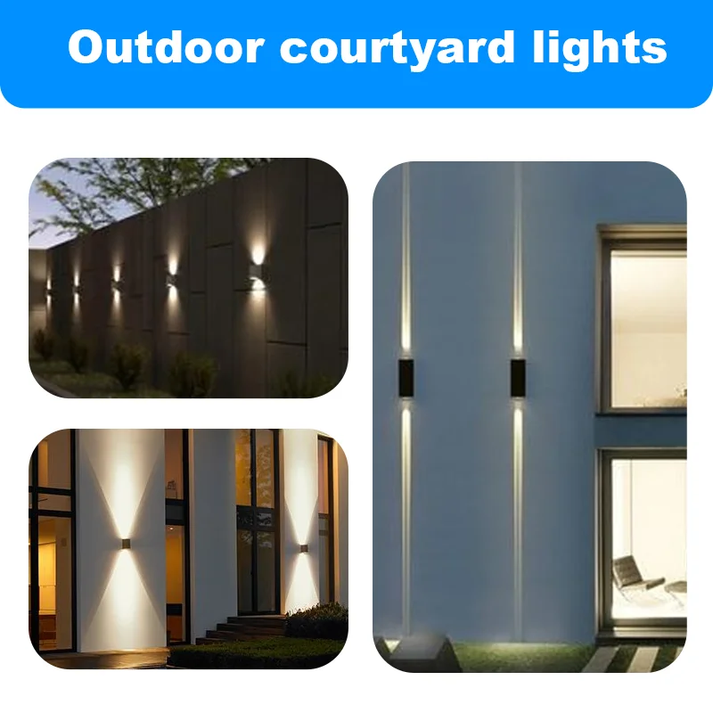 Modern Outdoor Double Head LED Wall Lamps Square IP65 Waterproof Aluminum Housing 6W Black/Grey Warm/Cold White LED Garden