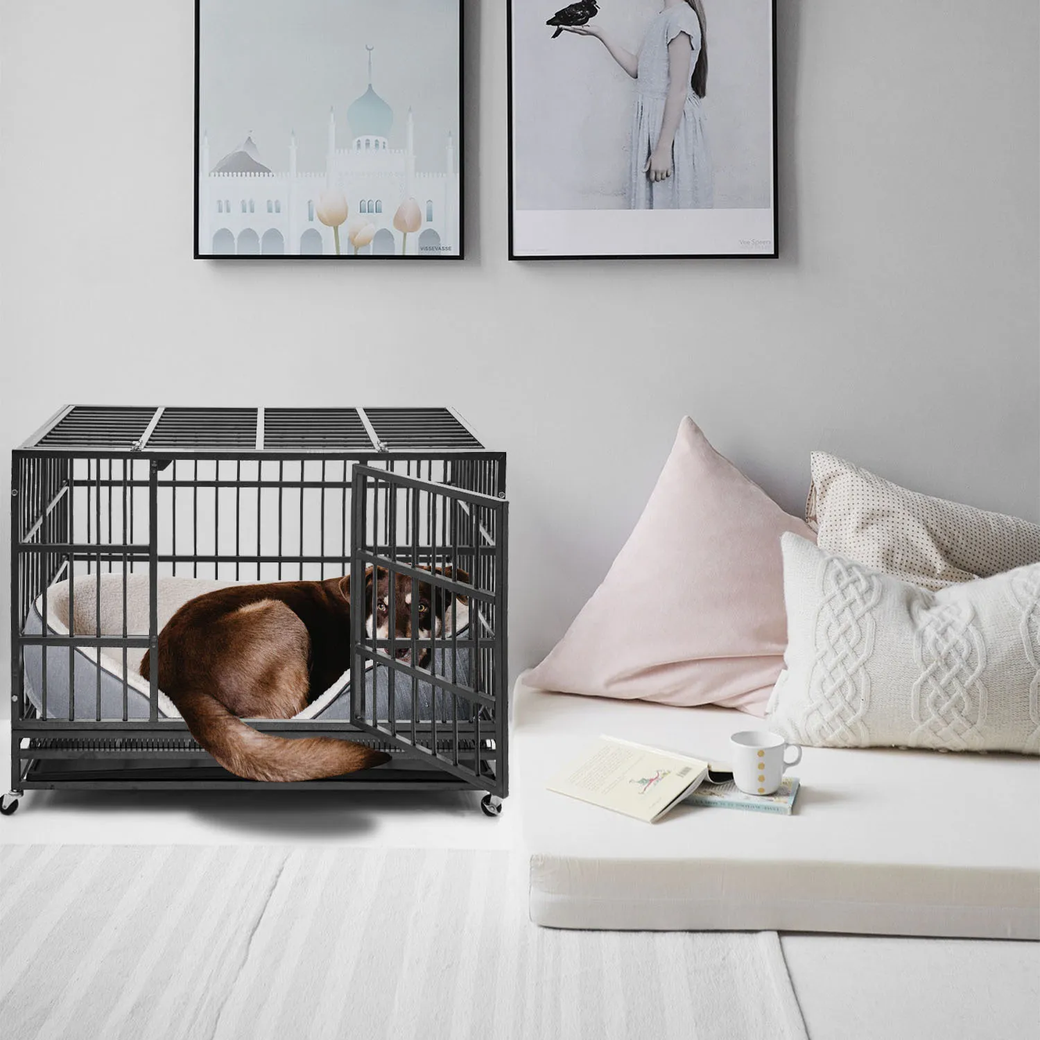Hot Sale Manufacturers Wholesale Stainless Steel Dog Folded Cage Large Dog Medium Dog Pet Cage