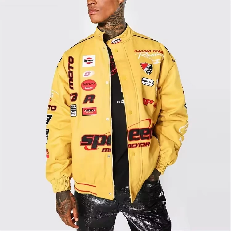 OEM custom embroidered logo motorcycle jacket denim racing jacket for men