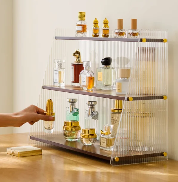 Luxury Transparent Acrylic Display Stand for Coffee Cups Home & Skincare Cosmetics Organizer Stores Shops MDF Metal Materials