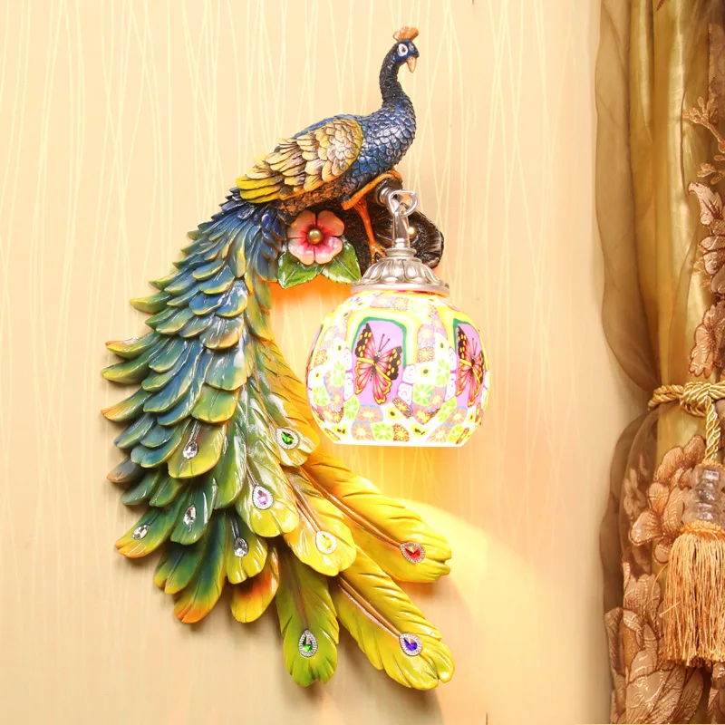 Creative Antique Indoor Bracket Light Fitting Living Room Peacock Wall Lamp