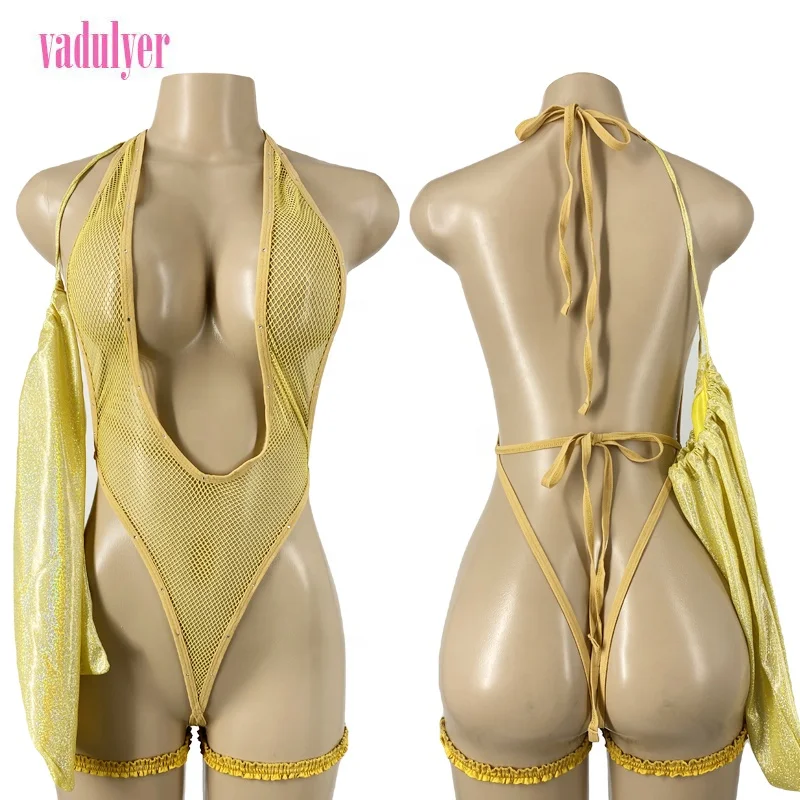 Vadulyer Wholesale Sexy Exotic Laser Tassel Money Bag Leg Garters Stripper Dancewear Set