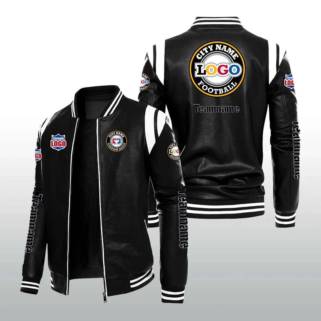 Winter Trademark Soccer American Football Team Zipper Leather Motor Cycle Stand Collar Men New Design Fashion Jackets