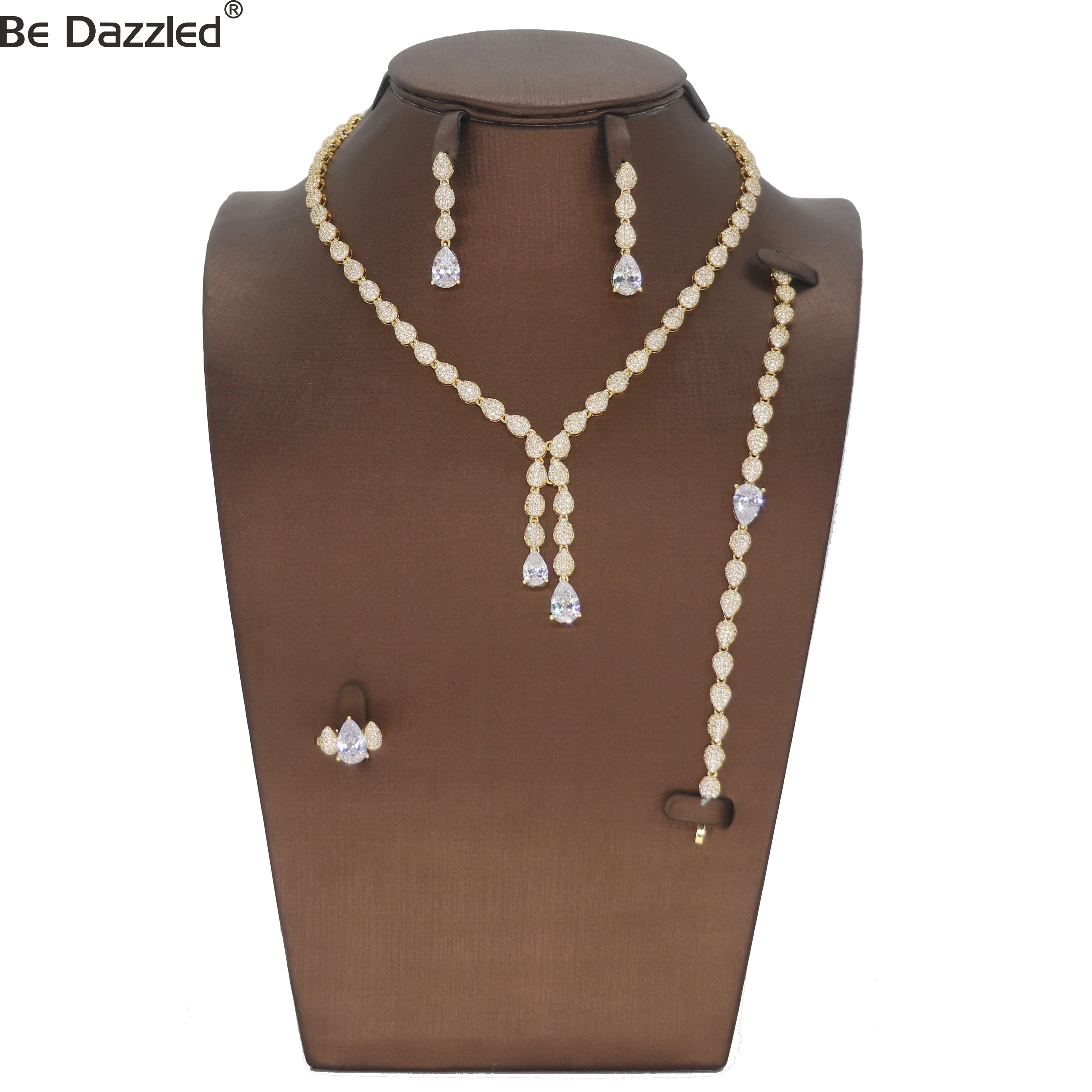 Bedazzled fashion good price women jewelry set saudi arabia gold wedding party jewelry set