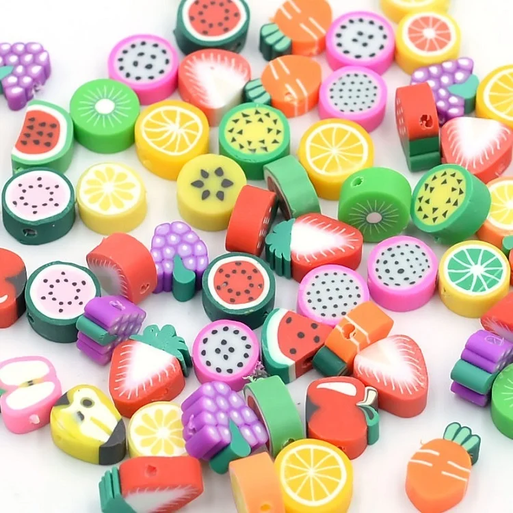 10mm clay beads with fruit /smile face/heart /flower/star shape for DIY kids & young girl jewelry