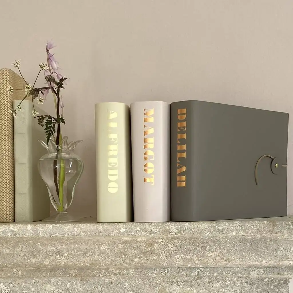 Custom Printed Personalised Spine Recycled Leather Cover Photo Album with Personalized Spine for Wedding or Travel Memories